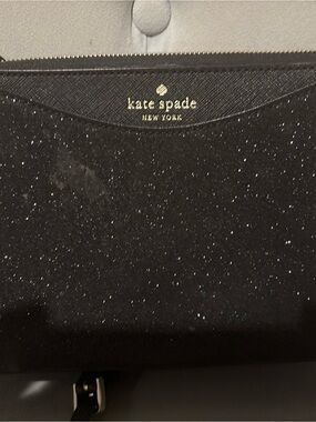 kate spade black glitter crossbody with gold logo